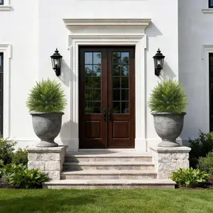 Der Rose 23" Artificial Cedar Topiary Ball Trees with Ground Spike Set of 2 Outdoor Artificial Plants UV Resistant Artificial Shrubs Fake Bushes for Front Porch Garden Decor