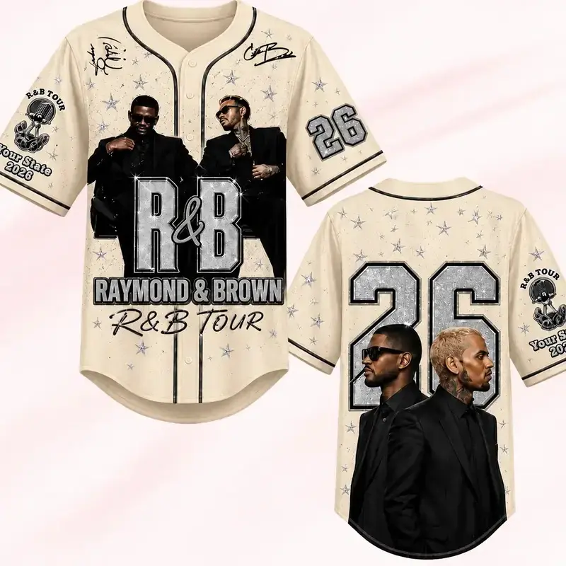 R&B Tour Raymond & Brown Baseball Jersey Red Concert Merch Y2K Streetwear Graphic Tee Vintage Hip Hop Custom Jersey Outfit, For Fans