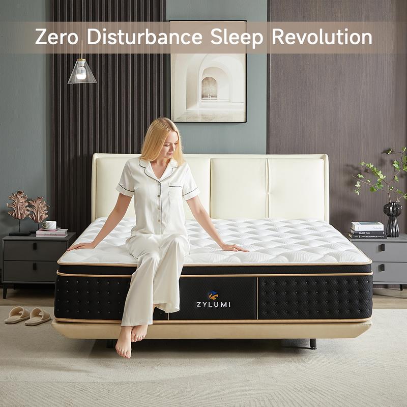 [ZYLUMI]  Hybrid Mattress in a Box, 10/12/14 Inch, Twin/Full/Queen/King, Gel Memory Foam & Zoned Support Springs, Pressure Relief, Breathable Fabric, Motion Isolation, CertiPUR-US & OEKO-TEX