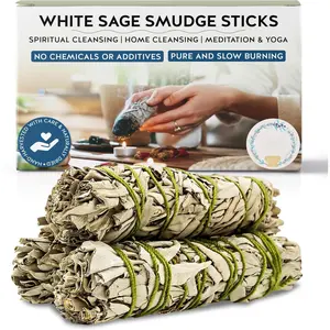 White Sage Smudge Stick Set – 3-Pack of 4-Inch Bundles for Home Cleansing, Meditation Rituals, Energy Clearing, Witchcraft Tools, Spiritual Gifts, Yoga, Altar, and Smudging