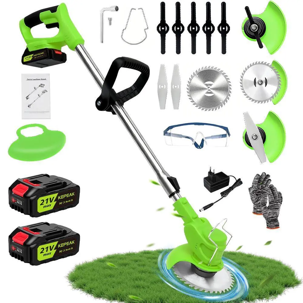 【ToolUpgrade】KEPEAK 21V Lithium High-Efficiency Cordless Grass Trimmer Edger - Handheld Lawn & Grass Cutting Tool, Weed Eater, Brush Cutter with 3 Blades, 68dB Quiet Run, Portable Lightweight Ergonomic Handle for Garden Yard, Ideal for Fathers
