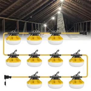 HYPERLITE Construction String Lights: 50FT/100FT 5/10 Bulbs String Work Lights with Climbing Hooks - IP65 Waterproof Linkable LED Construction String Lights for Job Site Attic Renovation Crawlspace Lighting，Outdoor，memorialday summervibes