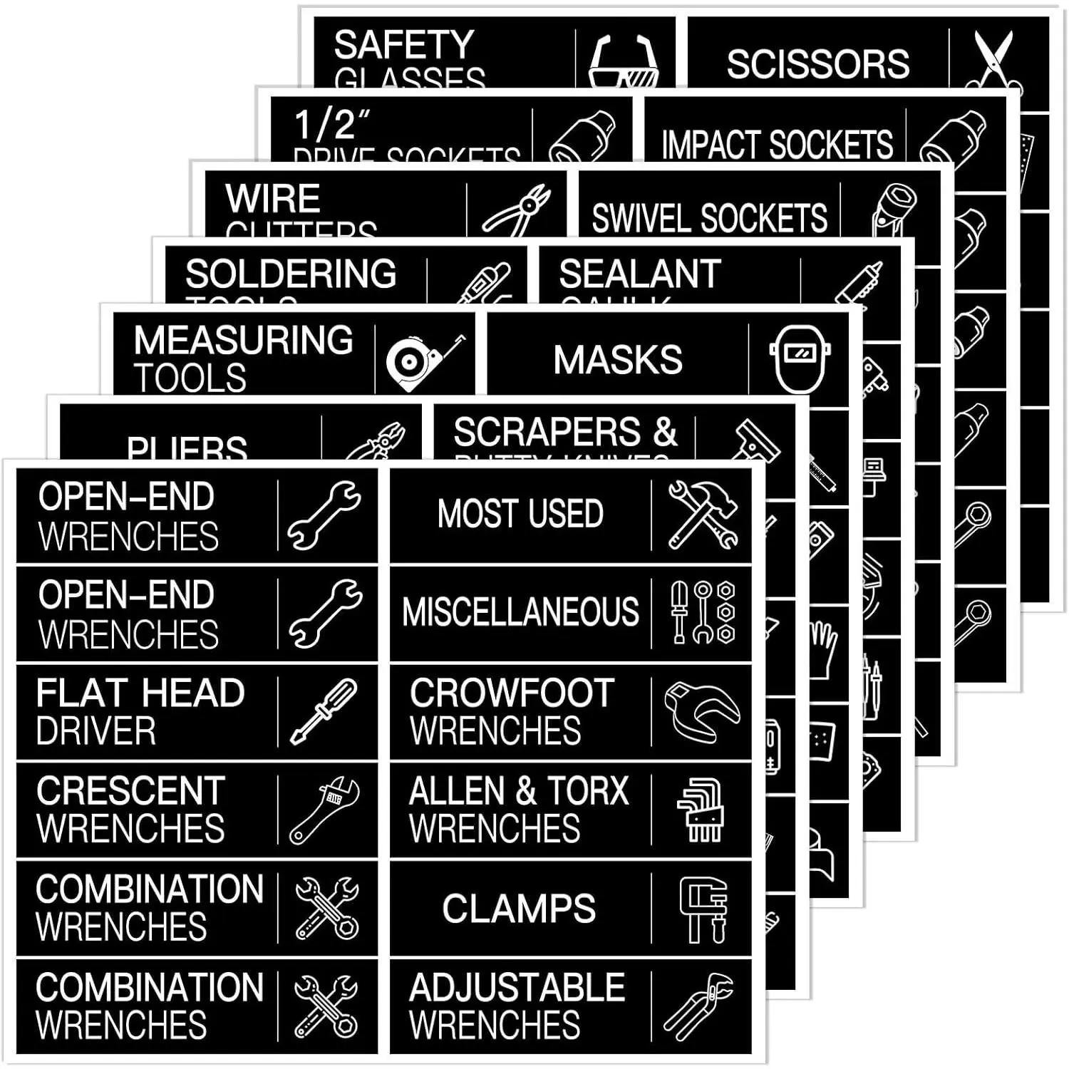 168 count Tool Box Label Stickers, Toolbox Organization Stickers,Tool Chest Labels for Quick Identifying Tool Box Drawers(Black,3 x 0.79 Inches)