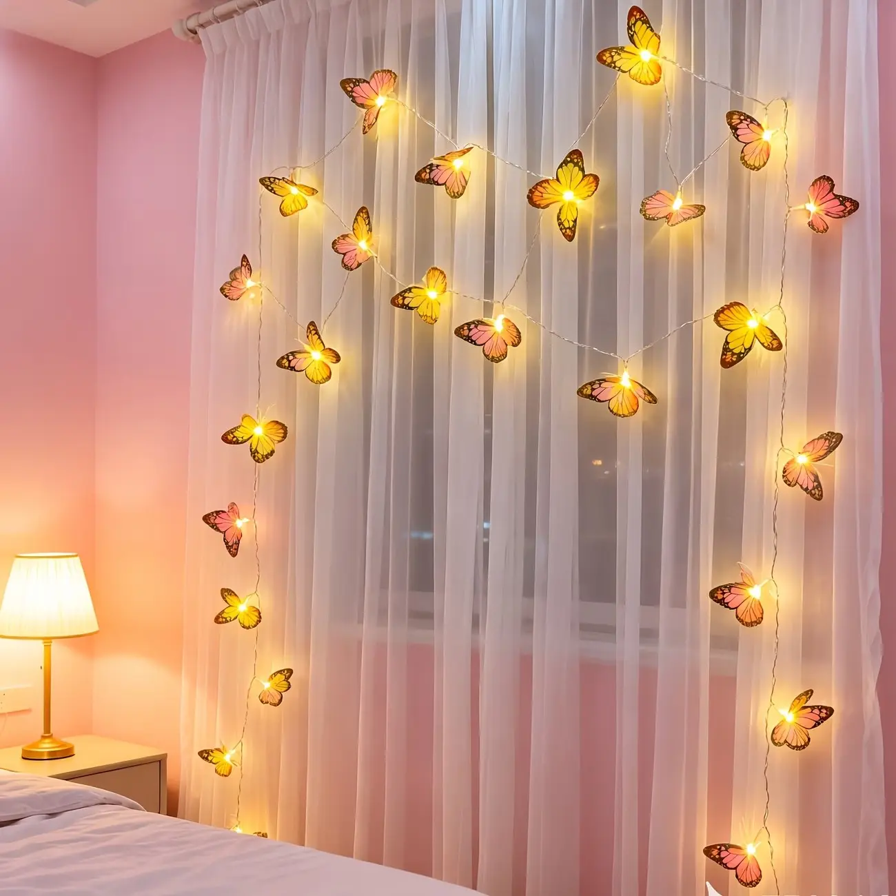 1-PACK Simulated Butterfly Decorative Light, 20 LED Valentine's Day String Light, Led Butterfly Lights, Led Lighted, 8 Flashing Modes, Suitable for Valentine's Day, Wedding Party Atmosphere Light, Outdoor Light Strip, Battery Powered (Excluding)