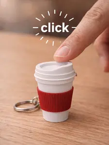 Coffee Cup Cicker and Keychain - set of 2