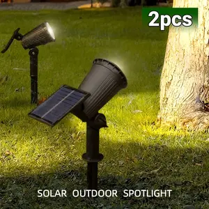 2-Pack Solar Powered 9led Landscape Spotlight, Adjustable Bracket, Crystal Decor, Outdoor Garden Lighting, Yard, Path, Villa