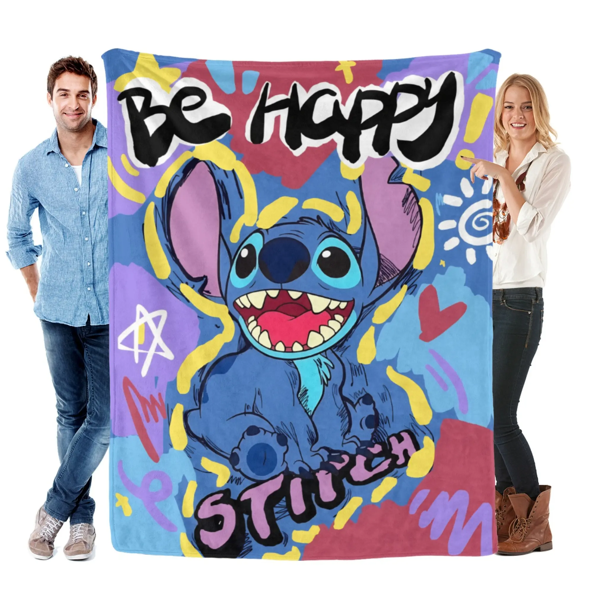 Disney Lilo & Stitch Super Soft Fleece Blanket - Vibrant Pop Art Happy Kids Room Decor