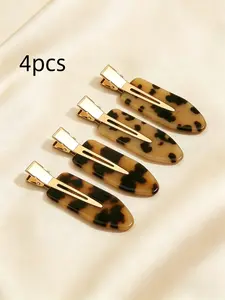 4 Pcs Residue-Free Hair Clips, Casual Leopard Print Claw Hair Accessories, Women's Headwear, Stylish Hair Grips, Fashionable Hair Clips