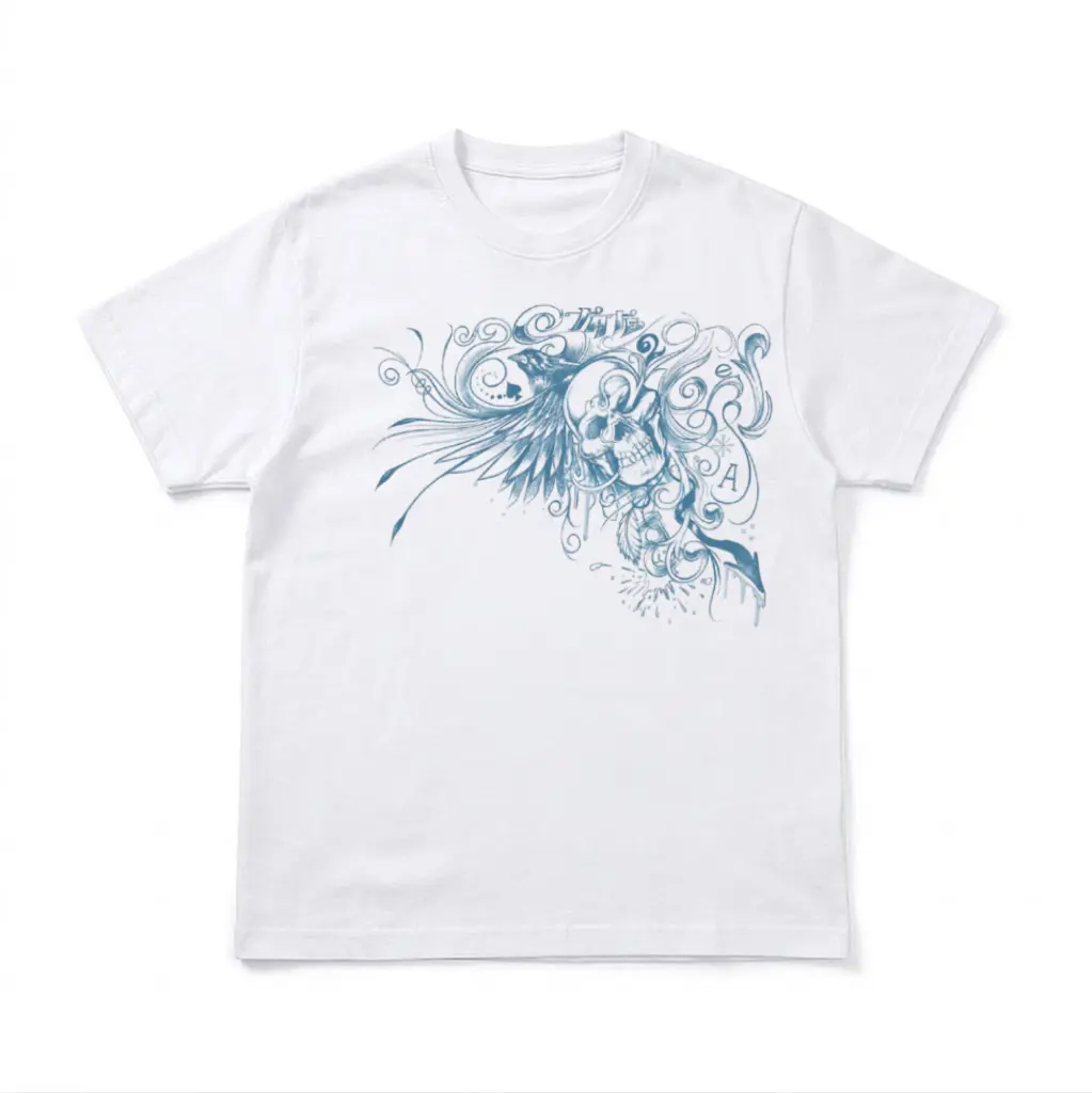 Blue Ace Skull T-Shirt, Y2K Grunge Winged Skull Floral Graphic Shirt, Vintage Aesthetic Streetwear Tee, Crew Neck, Short Sleeve, Cotton, Gift for Him Her, Trending Tee