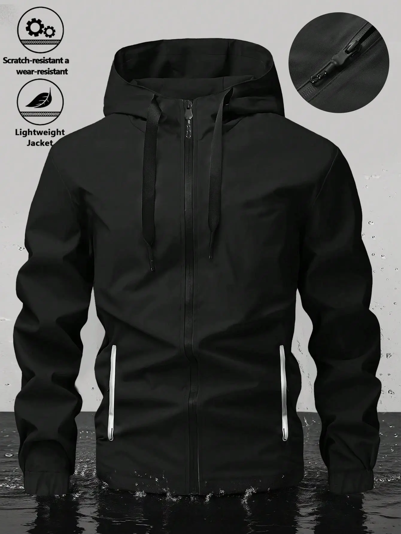 Men’s Hooded Waterproof Hardshell Jacket – Durable, Scratch-Resistant Outdoor Functional Zip-Up Windbreaker, Casual Weatherproof Outerwear