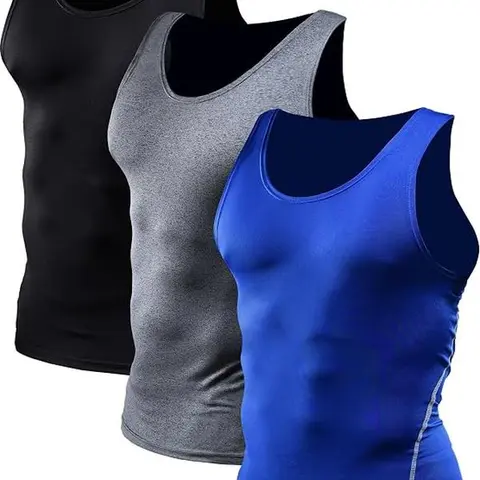 NELEUS Men's 3-Pack Athletic Compression Sports Vest, 4D Freedom Stretch Breathable Mesh Cloudcomfort Easy-Care Armor, Cold-Wash All-Season Yoga Gym Activewear Sports Clothing Tank Top