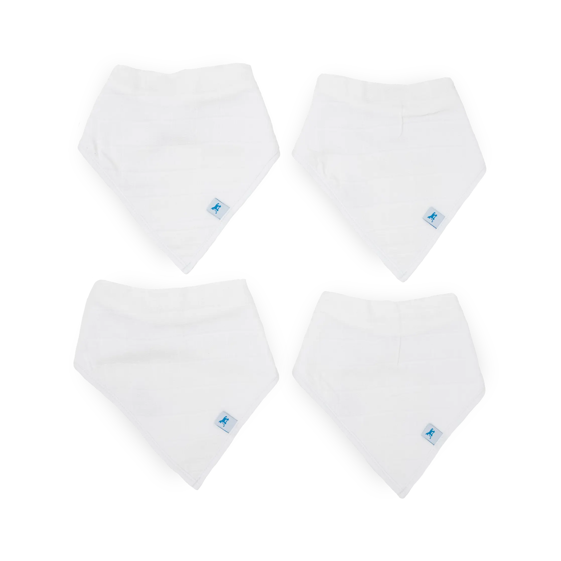 Cotton Muslin + Fleece Bandana Bib 4 Pack - White