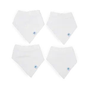 Cotton Muslin + Fleece Bandana Bib 4 Pack - White