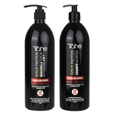 Tahe Gold Protein Large Kit for Dry Nourishing Hair - Shampoo 1000ml + Mask 1000ml