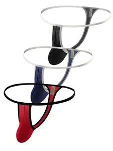 Men's Ultra-Thin Transparent Low Waist Breathable Sweat Absorbent Elastic Thongs, 3 Pack Slim-Fitting Fashion Underwear for All Seasons Undergarments