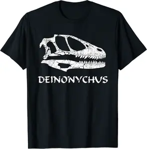 Deinonychus Head Fossil Skull Dinosaur Bones T-Shirt - Nafeesaami Shop 60B091NHYYSR