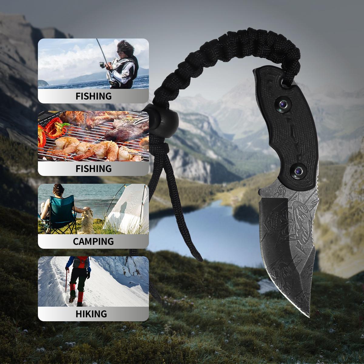 Portable EDC multifunctional skeleton tactical outdoor knife with an ergonomic handle; includes a sheath for easy everyday carry; outdoor cutting tool designed specifically for climbing and fishing; essential gear for camping and hiking.