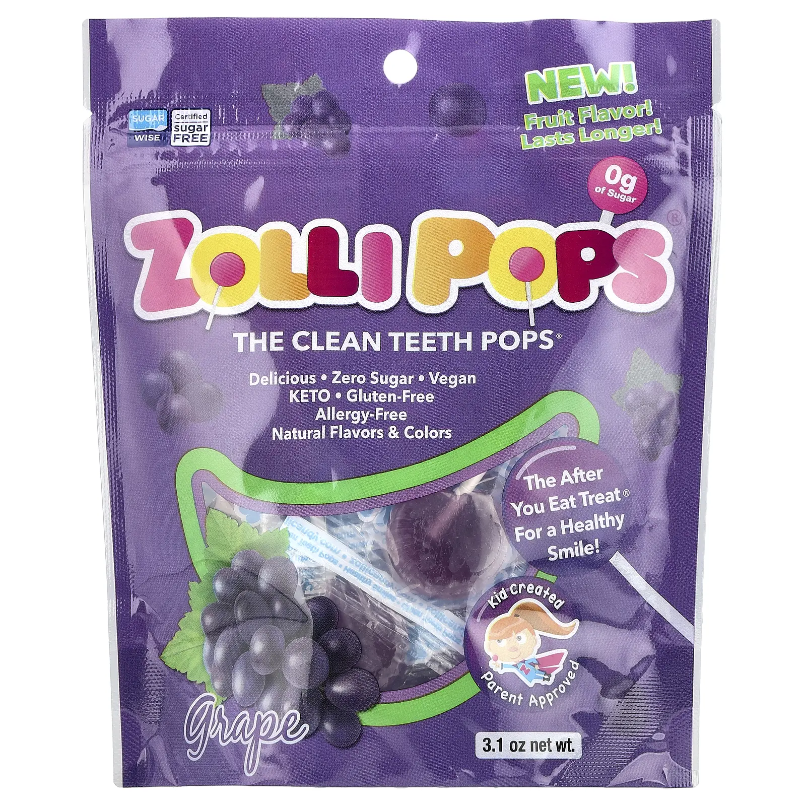 Zollipops The Clean Teeth Pops®, Grape, 3.1 oz