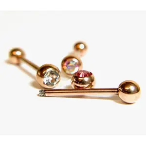 1pc Gem Ball Rose Gold Ion Plated 316L Surgical Steel Tongue Ring Tounge Barbell