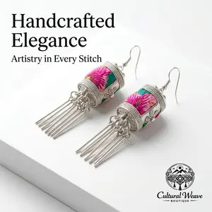 Boho Handmade Tassel Earrings Trending Lightweight Geometric Miao Embroidery Ethnic Jewelry Embroidery Geometric Ethnic Jewelry