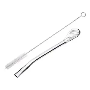 Stainless Steel Straw Spoon Reusable Drinking Straw with Filter Spoon 304 Food Grade for Coffee Tea Juice and Cocktails