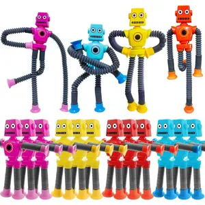 16 PCS Suction Cup Robot Toy,Shape Changing Telescopic Pop Tubes Autism Sensory Toy Kids Girls Boys Toddlers Adult,Funny Robot Action Figure Bendable Fidget Toy Gift Birthday Party Favors Christmas