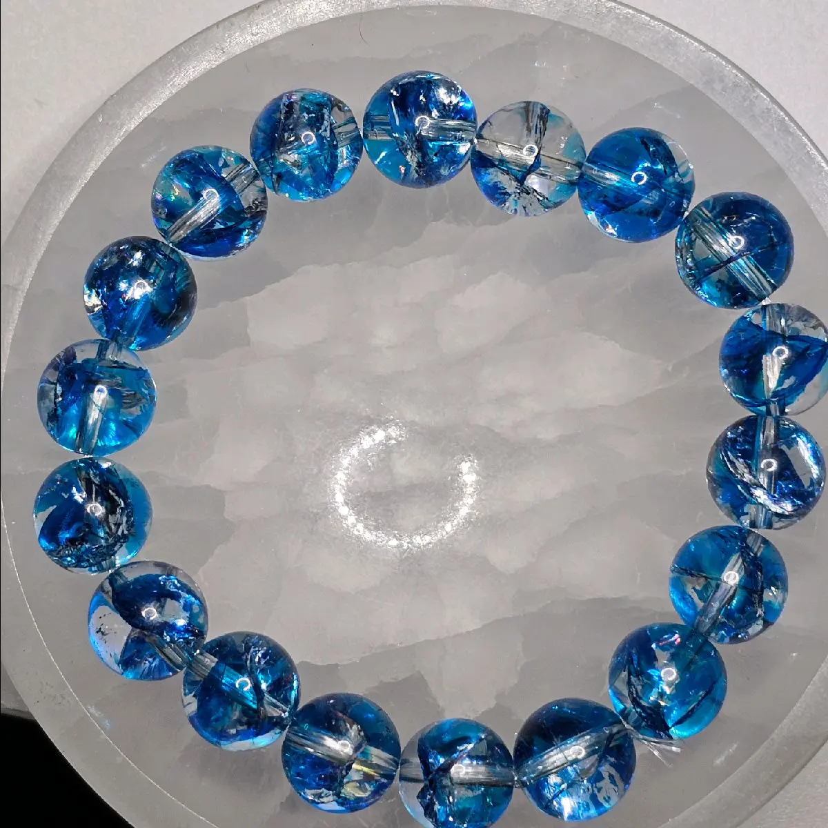 High Quality Natural Blue Phoenix Feather Crystal Bead Bracelet 12mm Choose Size Men's Women's