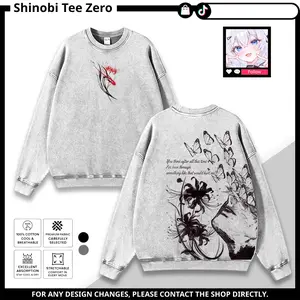 Tokyo Ghoul Anime Style Apparel – Ken Kaneki Inspired Dark Aesthetic Spider Lily Butterfly Graphic T-Shirt Tee Tank Top Sweatshirt Hoodie, Vintage Washed Japanese Streetwear Unisex Clothing