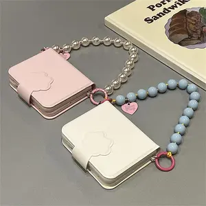Korean Cute Notebook Style Leather Phone Case For Samsung Galaxy Z Flip 7 Flip 6/5 For HuaWei Pura X Full Coverage Chain Cover