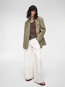 "Windsor Past" Wide-Shoulder Waxed Leather Suit Jacket