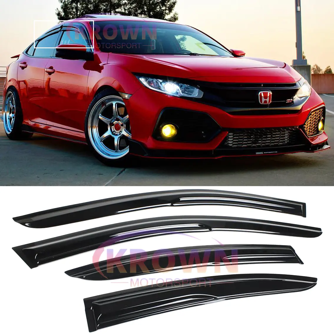 FOR 2016-2021 HONDA CIVIC SEDAN JDM MUGEN STYLE WINDOW VISOR DEFLECTOR RAIN GUARD
