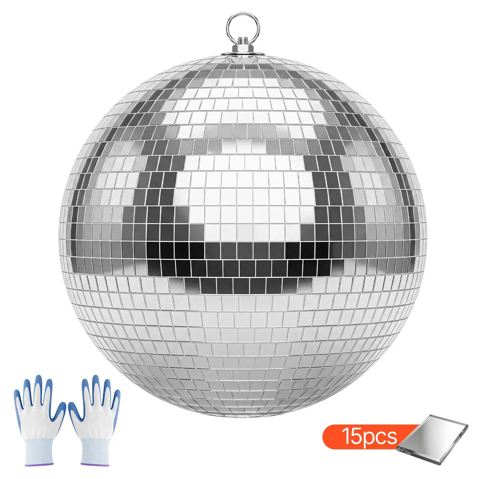 VEVOR Mirror Disco Ball 12 Inch Silver Reflective Ball with Hanging Ring, for Party Home Decoration Stage Props DJ Dance Club, 2 Mirror Tile Sizes, Reflects Light, Large Wedding Music Birthday Decor
