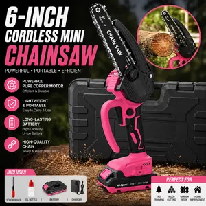 6-Inch Mini Cordless Chainsaw, Auto-Oiled Electric Handheld Chain Saw with 1.5Ah Battery, 23ft/s Speed, Automatic Chain Tensioning, Portable Cutting Tool Kit with Tool Box for Tree Branches, Garden Use