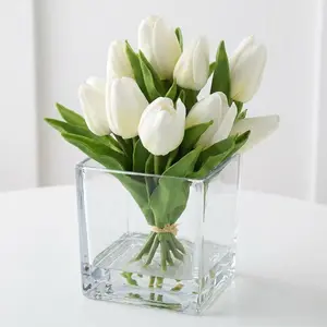 12 Pcs Real Touch Artificial Tulips Flowers, Lifelike Silk Tulip Stems for Vase, Home Kitchen Wedding Table Decor, Mother’s Day Easter Gift