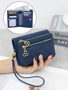Women’s Bi-Fold Multi-Functional Wallet, Dual Zipper Coin Purse With Wrist Strap, Multiple Card Slots & Coin Pocket, Compact Portable Card Holder For Daily Carry