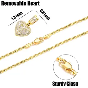 PeregrinaX Hip Hop Heart Necklace for Women, Cubic Diamond Heart Pendant Necklace with 14K Gold Plated Heart Charm Chains Birthday Gifts for Women