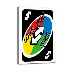 Love You More Valentine Uno Card Wall Decor Art, Waterproof Canvas Poster, Artistic Poster for Bathroom, Bedroom, Kitchen and Living Room, and A Perfect Gift for Home