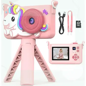 Kids Camera for Girls with Tripod & 32GB Card, 1080P HD Toddler Digital Video Camera, Portable Travel Toy Best Birthday Festival Gifts for Girl 3 4 5 6 7 8 9 10 Year Old(Gag Toys & Practical Jokes)(Gag Toys & Practical Jokes)