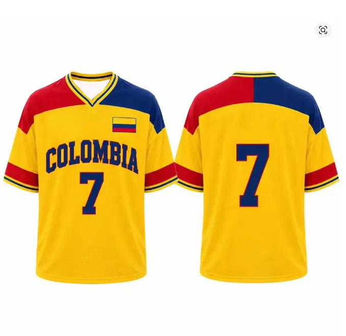 Colombia #7 Soccer Jersey Yellow V Neck Quick Dry Football Shirt National Flag Sports Fan Unisex Adult Top