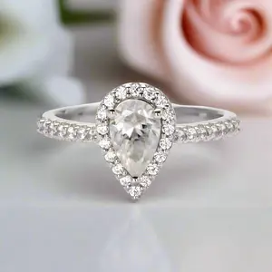 1ct 5*8mm Pear Cut Diamond Option Petite Halo Engagement Ring