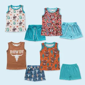 Western highland cow kids boy short sleeve summer clothes