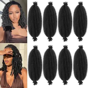 Springy Afro Twist Hair 14inch Marley Twist Braiding Hair 8 Packs Pre Separated Wrapping Hair for Soft Locs Kinky Twist Crochet Hair for Women (1B, 14Inch (Pack of 8))