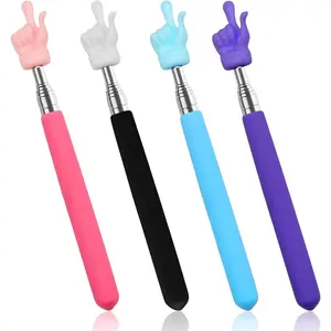 4 count Telescopic Teachers Pointer, Mini Extendable Hand Pointer Finger Pointer Stick, Retractable Classroom Pointer for Elementary School  Teacher Supplies (Black  Blue Purple)