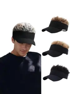 Mens Visor Cap Wig Adjustable Baseball Cap Golf Hats with Fake Hair