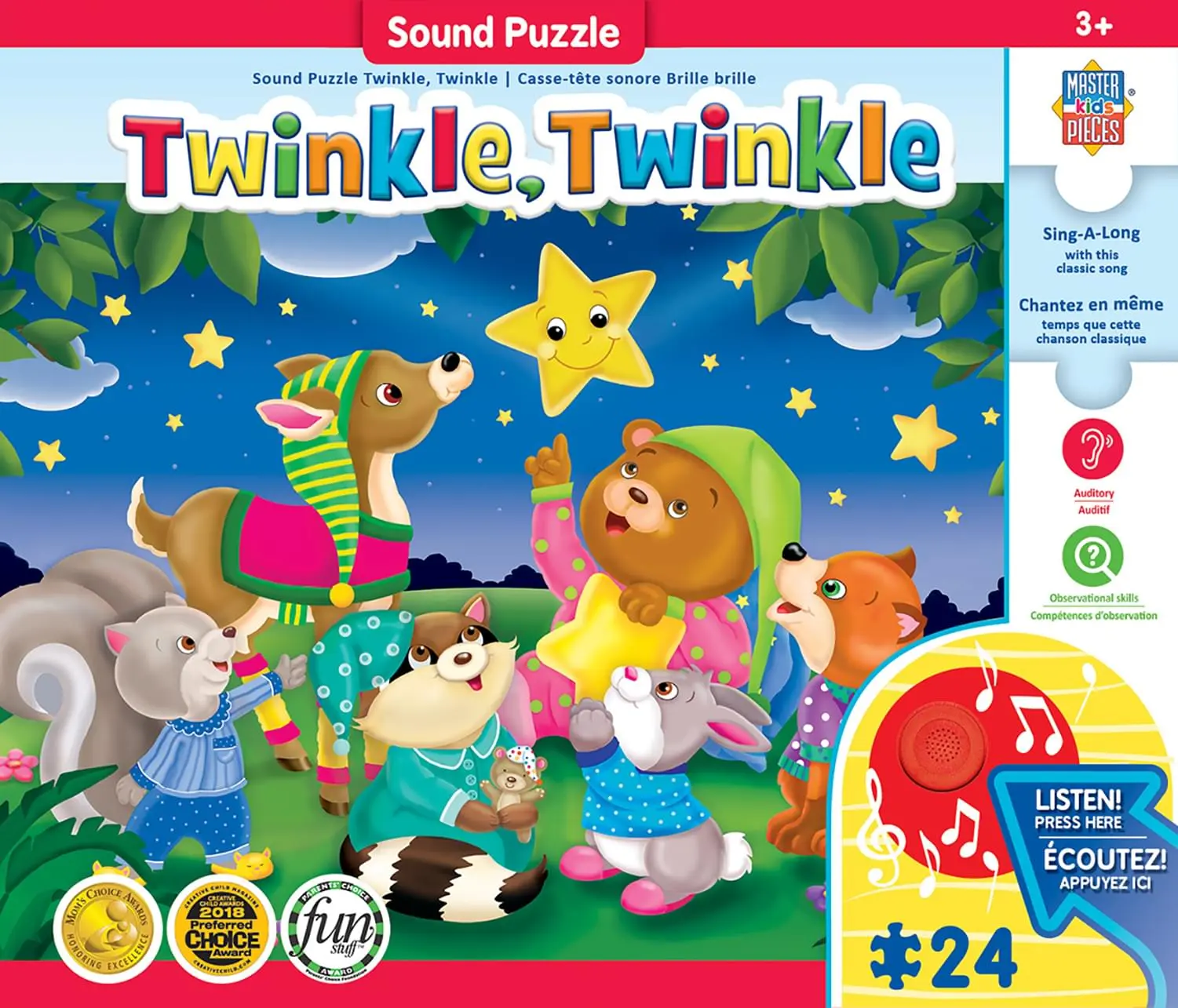 24-Piece Twinkle Twinkle Sing-A-Long Sound Puzzle, Toddler Learning Activities Toy, Boredom Buster for Indoor Fun, Screen-Free Kids Game for Quality Time with Kids