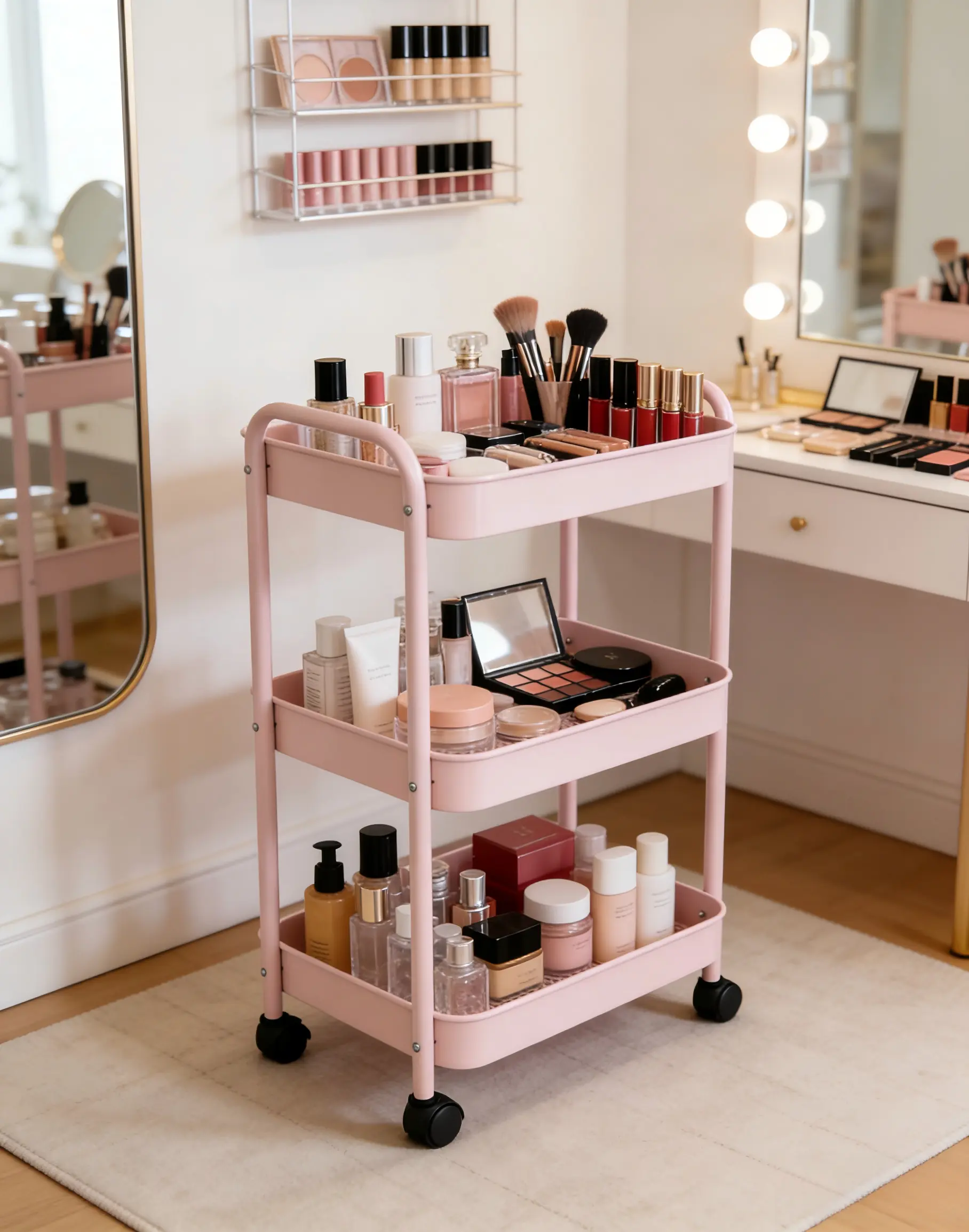 3 Tier Rolling Utility Storage Cart with Wheels, Multifunctional Mobile Organizer Trolley for Bathroom Makeup Kitchen Snacks Bedroom Books Plant Storage