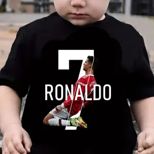 Boys' C Ronaldo Digital Print T-shirt 100% Cotton Fabric Ronaldo Patterned T-shirt Spring Fall Winter Outdoor Sports Essential Comfortable Short Sleeves Perfect Birthday Gift