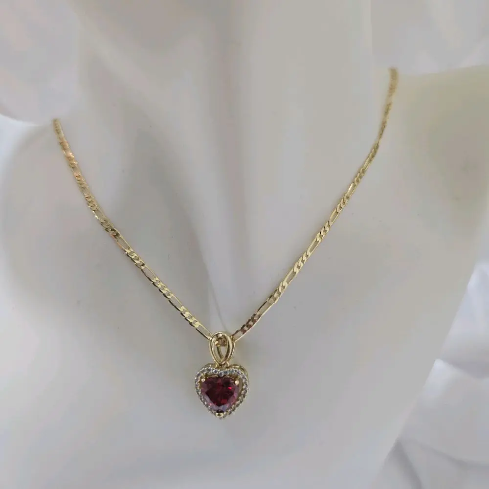 Gold Plated 203 Unisex 232 Thin Chain Necklace with Red Heart Pendant Dije Corazon Rojo