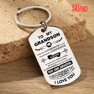 2Pcs Personalized Stainless Steel Dog Tag Key Chain: A Heartfelt Gift for My Grandson - Strength, Confidence, Wisdom, Kindness, And Love Collars