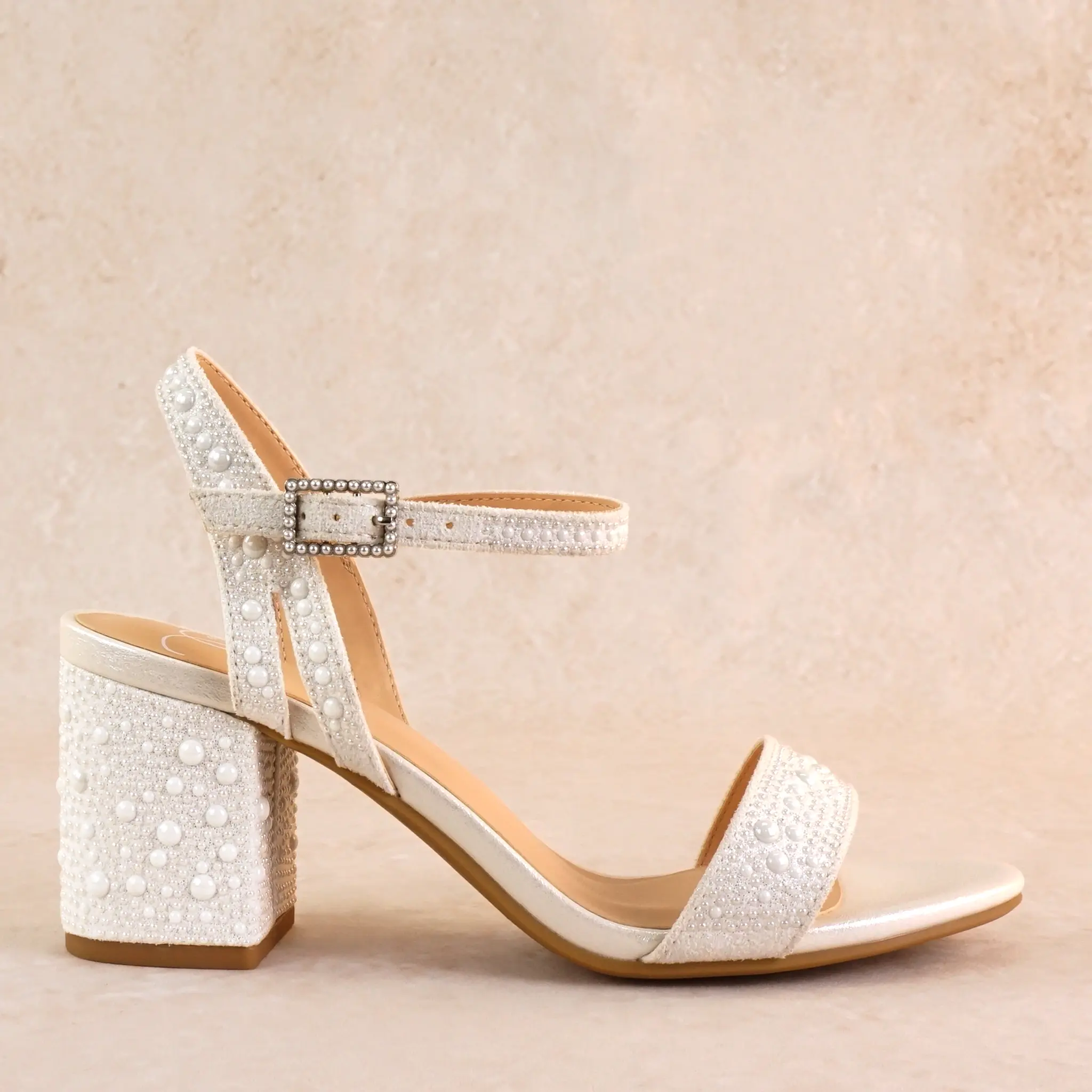 Cielo White Pearl Block Heels Elegant Fashion Women Shoes Footwear